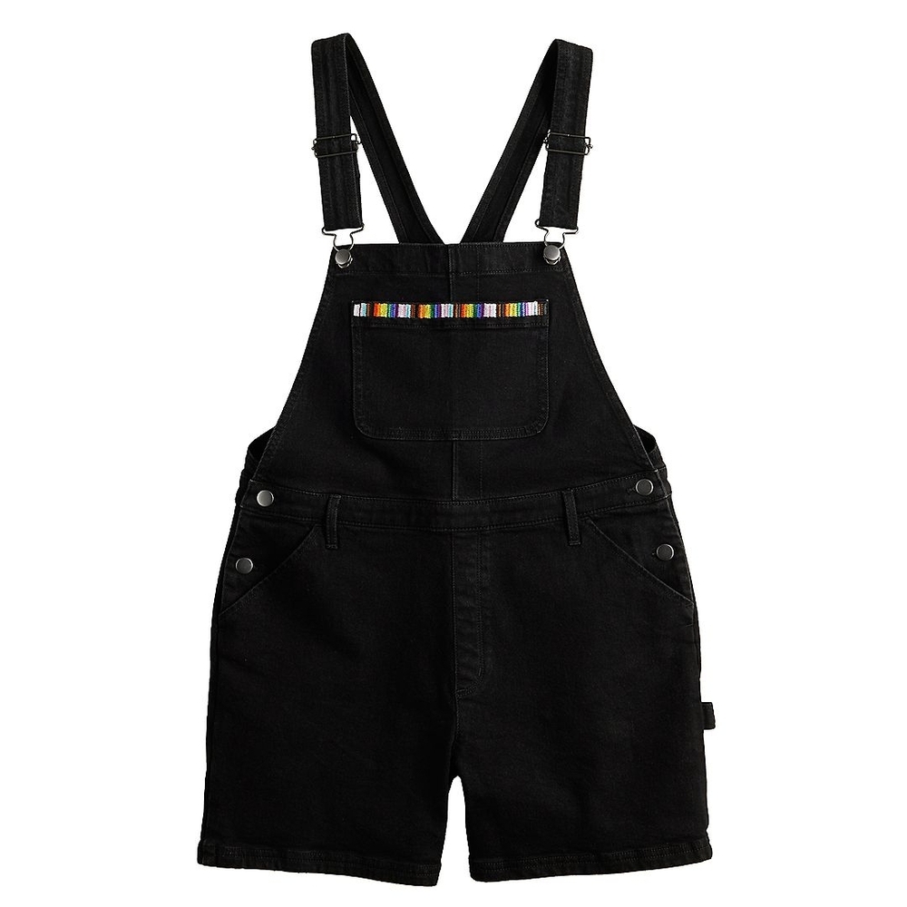 Black Denim Overalls with Rainbow Stripes unisex medium - Picture 2 of 6
